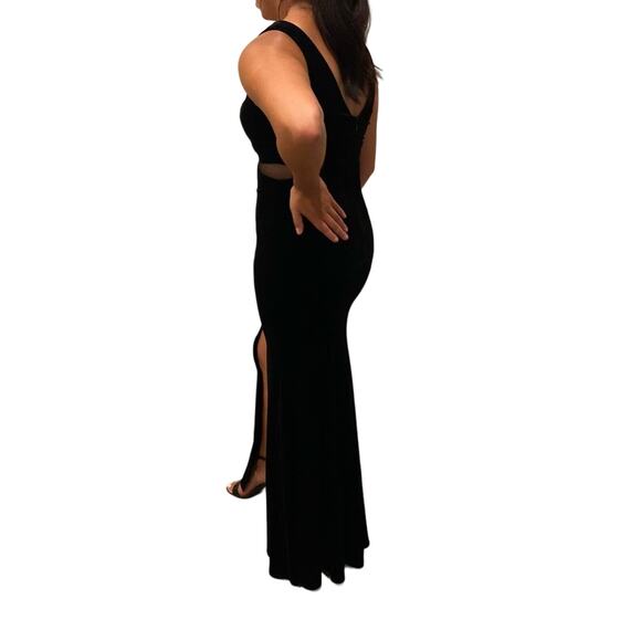 Aqua Women's Black Velvet Full-Length Mesh Inset Evening Dress Size 4 - Picture 9 of 15